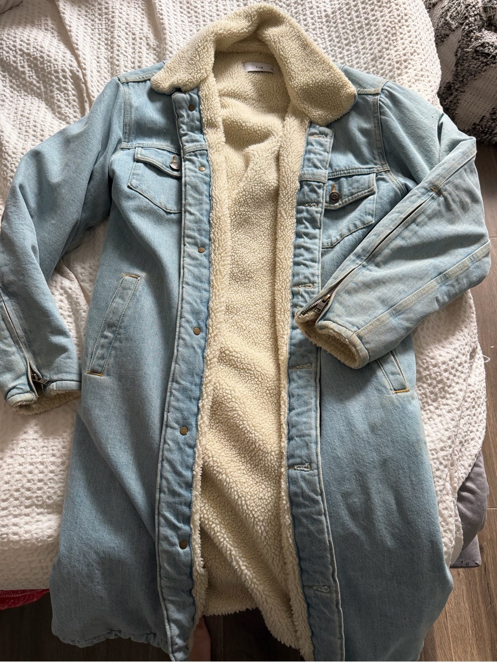 TNA Light Blue Denim Sherpa-Lined Coat